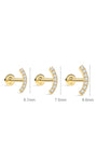 KOSINER 14K Solid Gold Elegant Pave Curved Flat Back Stud with CZ