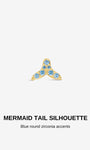 KOSINER Delicate mermaid tail silhouette flatback stud with sparkling blue zirconia