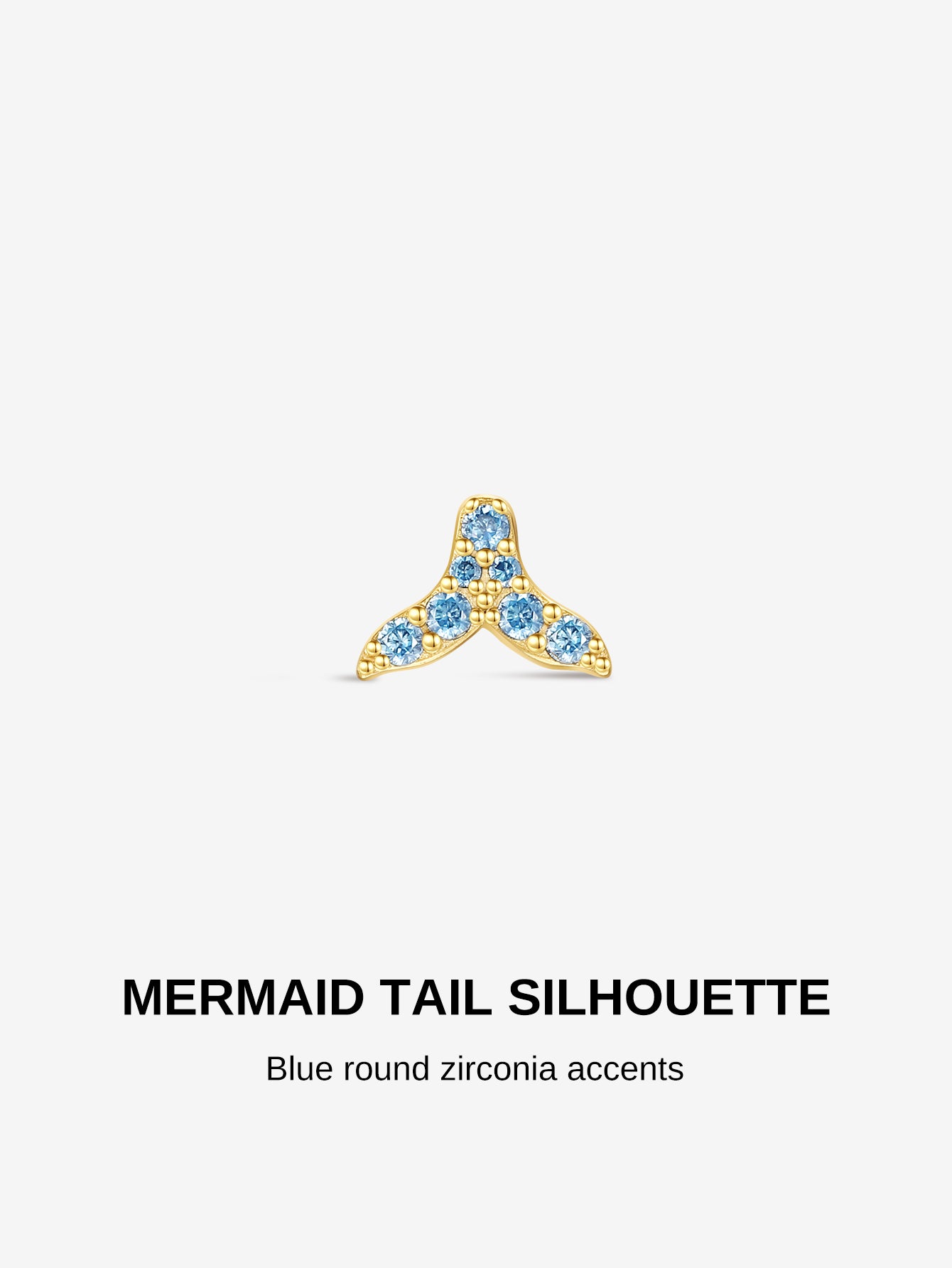 KOSINER Delicate mermaid tail silhouette flatback stud with sparkling blue zirconia