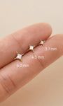 KOSINER Four-Point Star Stud Size Guide (3.7/4.5/5.0mm), 14K Gold Flat Back Piercing Earring