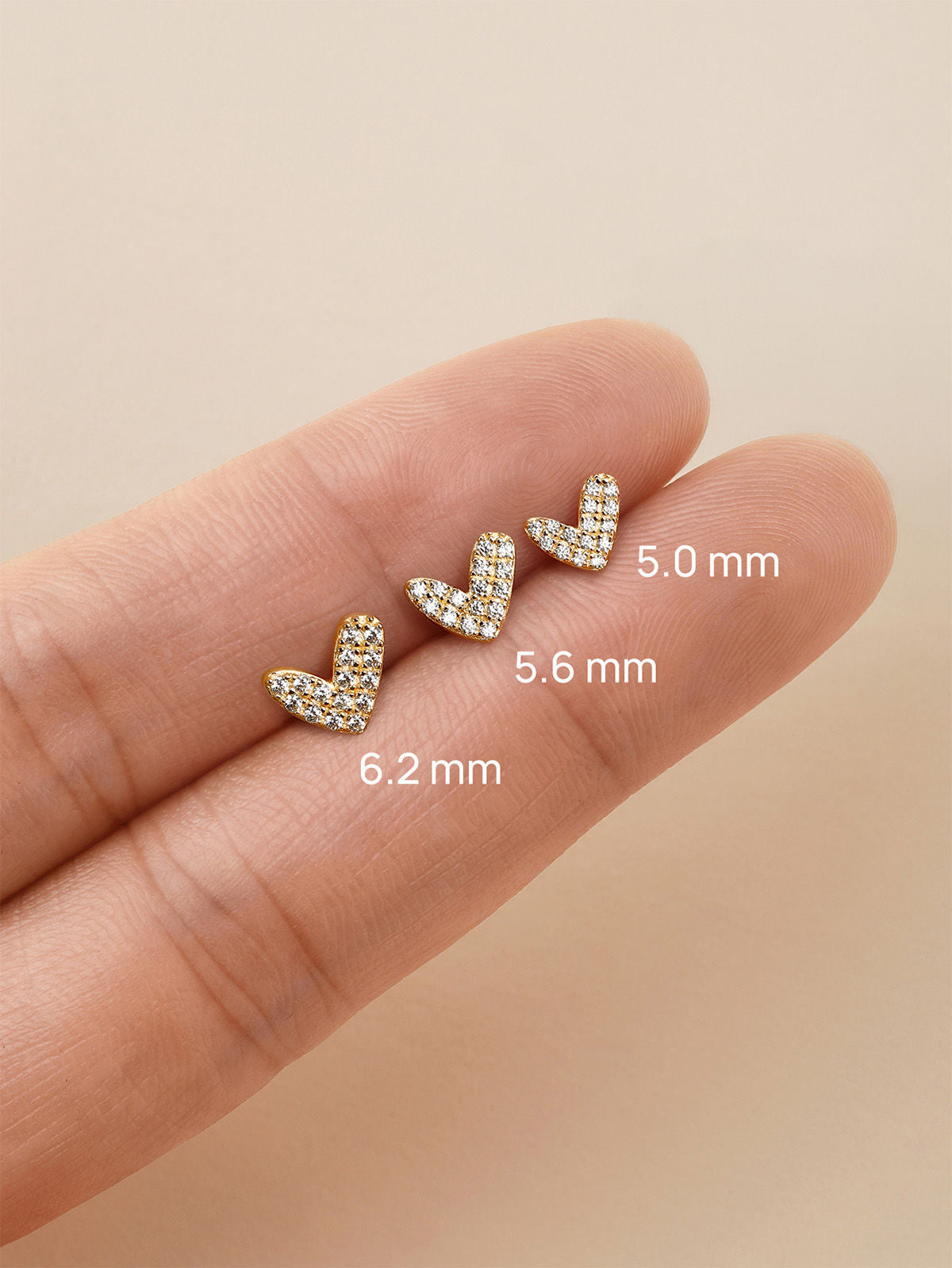5.0/5.6/6.2mm Pave Heart Flat Back Stud, 14K Solid Gold Dainty Multi Piercing Helix Lobe Ear Stack Jewelry