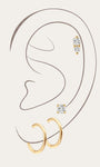 Kosiner 14K Solid Gold Flatback Earrings Ear Stack with CZ Studs and Mini Hoops on Ea
