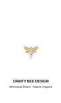 DAINTY BEE DESIGN 14K gold bee flat back piercing stud, nature inspired whimsical tiny bee cartilage jewelry, minimal text banner
