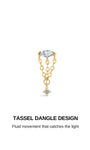 TASSEL DANGLE DESIGN promotional banner, 14K solid gold multi‑chain tassel CZ dangling flat back stud, fluid moving delicate piercing jewelry