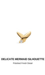 KOSINER Seaspritz delicate mermaid tail silhouette graphic, polished 14K solid gold finish with prong-set clear accent cubic zirconia at the base, ocean-inspired internally threaded flat back cartilage piercing stud