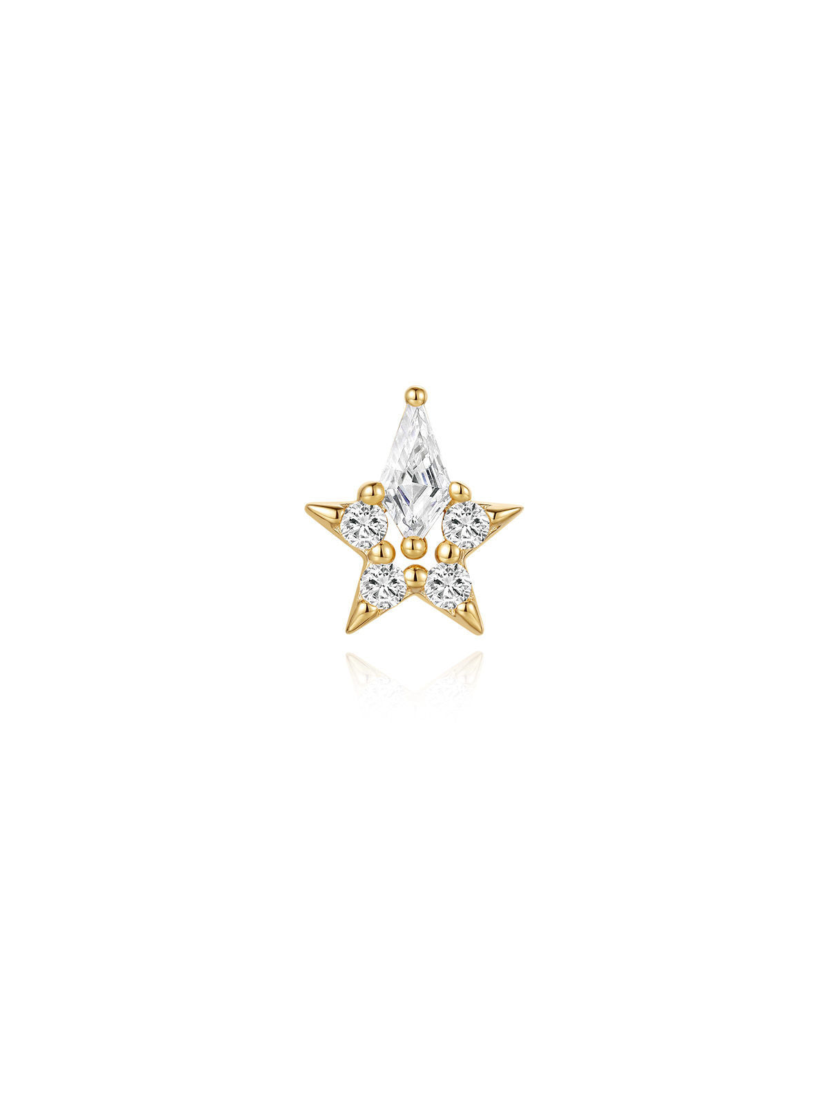 KOSINER Rising Star Hollow Star stud showing its 6.8mm star top detached from the threaded flat back post