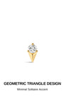 KOSINER minimalist geometric triangle solitaire flat back stud graphic, polished 14K solid gold pointed triangle silhouette, single center round cz solitaire accent, edgy modern cartilage piercing earring design