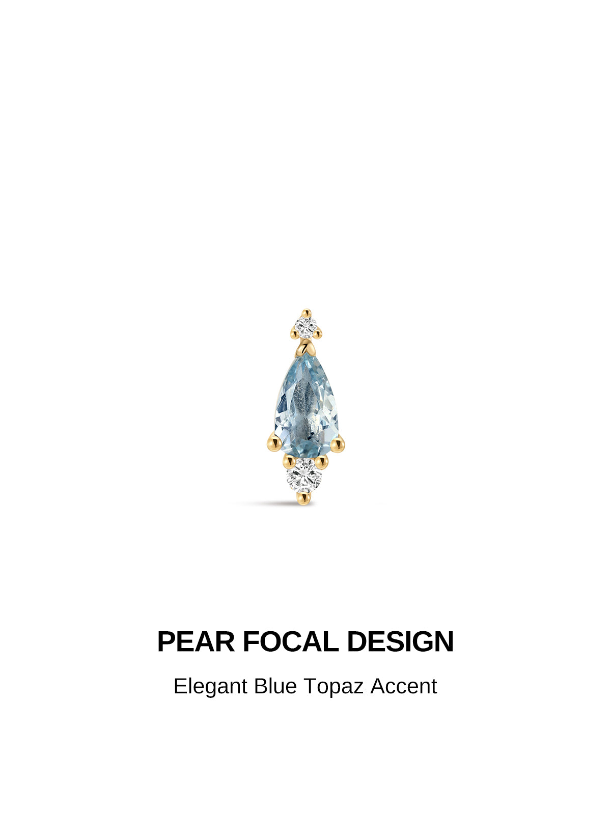 KOSINER Gem Garden 14K Solid Gold Pear Cut Blue Topaz Flat Back Stud, Double Clear CZ Accent Cartilage Piercing Earring, Hypoallergenic Stackable for Helix Tragus Lobe Conch