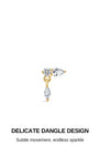 DELICATE DANGLE DESIGN banner, 14K solid gold pear marquise cut CZ drop flat back stud, subtle moving dainty piercing jewellery