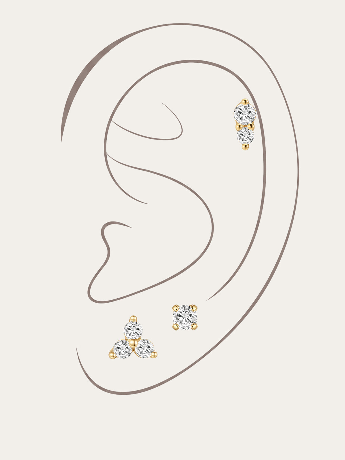 KOSINER 14K Solid Gold Minimalist Versatile Starter Set featuring ultra shine AAAAA cubic zirconia, designed for comfort and durability with a flat back closure.