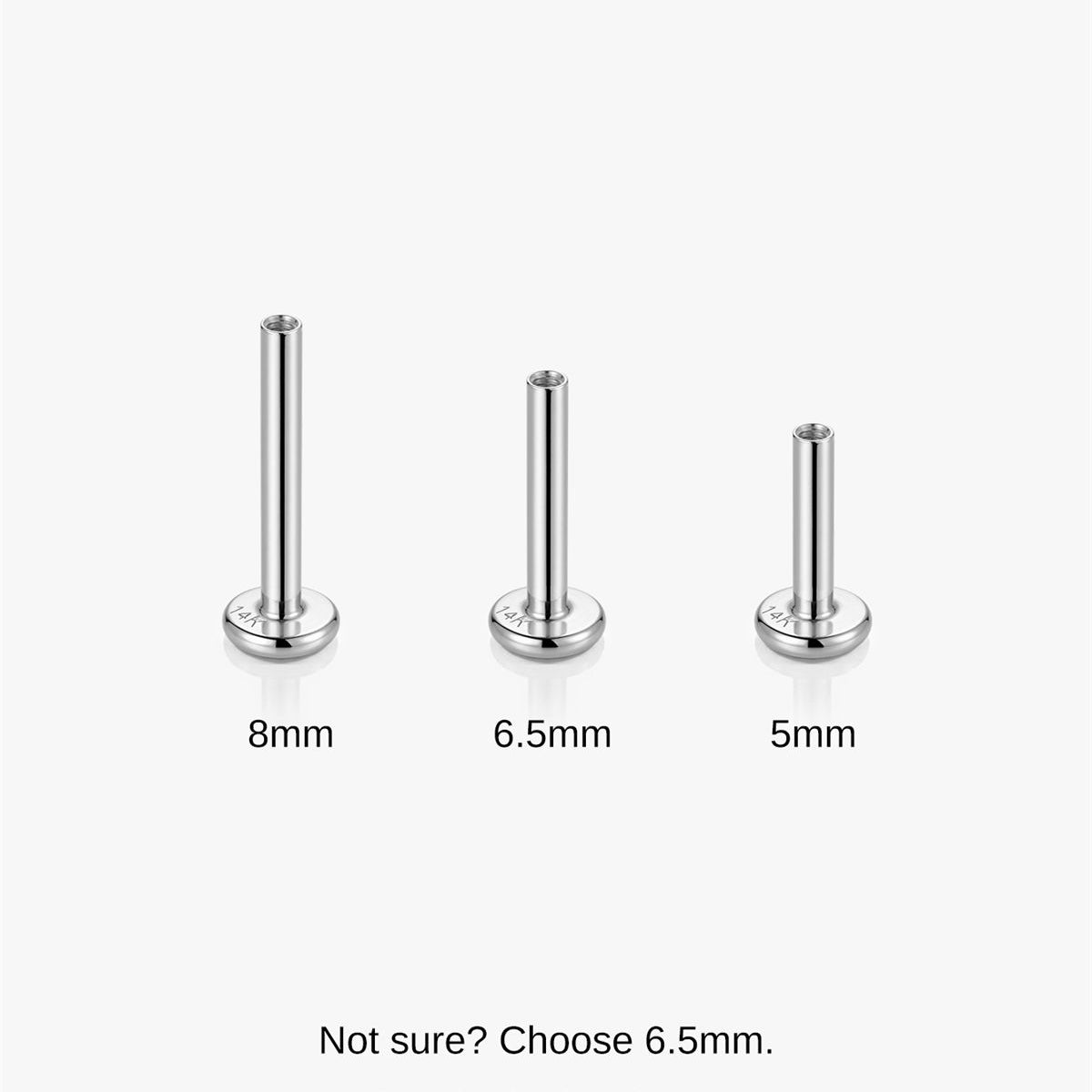 KOSINER 14K Solid Gold Flat Back Base Sizes (5mm, 6.5mm, 8mm), gold and silver options for different ear thicknesses