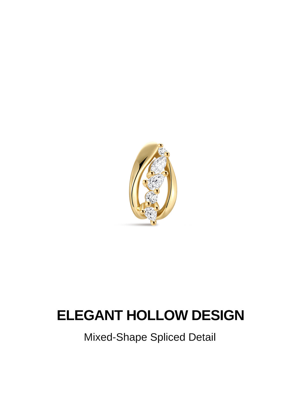 KOSINER Hollow Double Band Marquise & Round CZ Cluster Hoop Flat Back Stud, 925 Sterling Silver Internal Thread Elegant Lobe Cartilage Piercing Earring