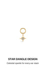 STAR DANGLE DESIGN 14K gold north star cz detachable ear charm, celestial dangle pendant for curated ear stack hoop earrings