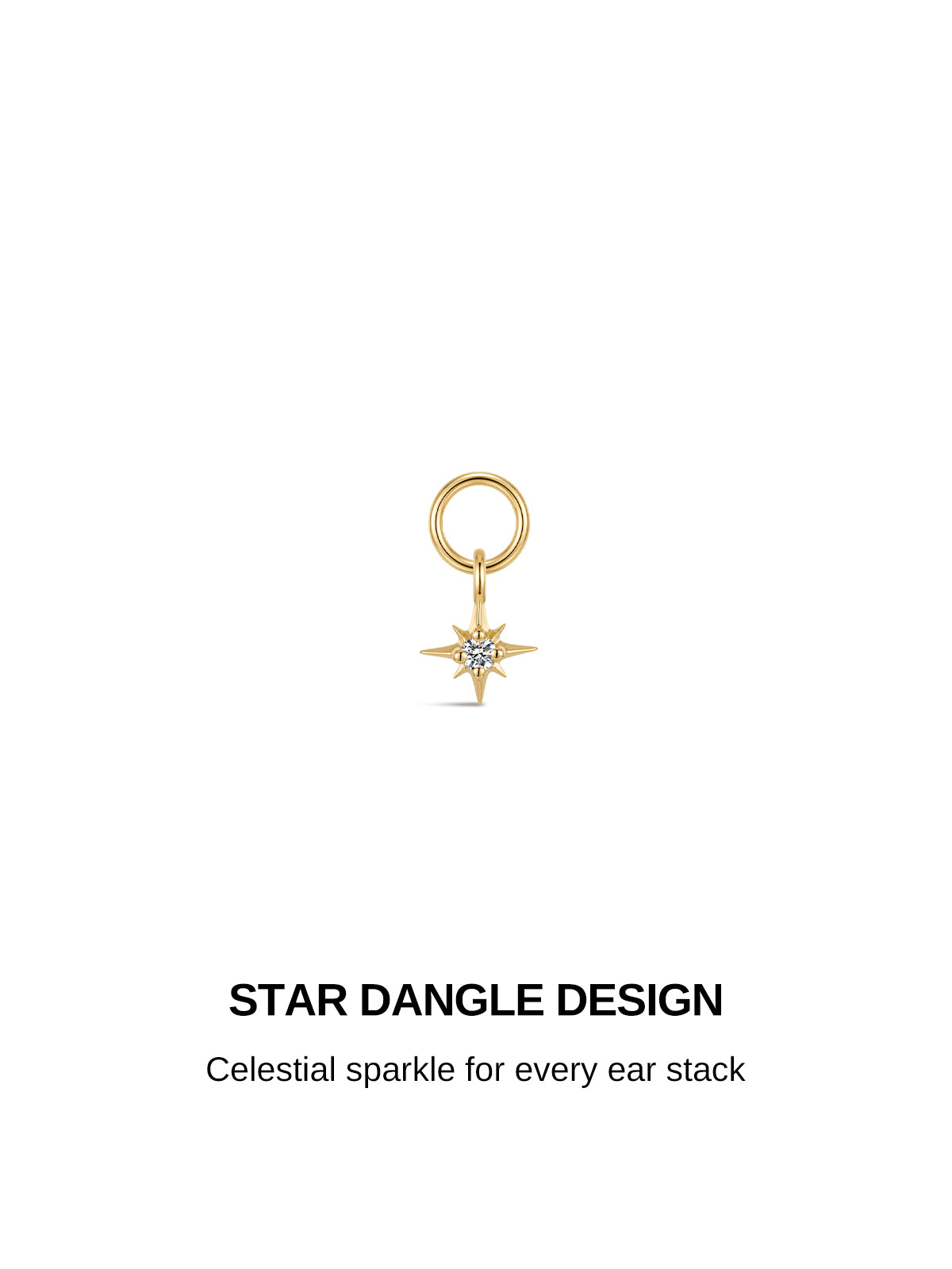 STAR DANGLE DESIGN 14K gold north star cz detachable ear charm, celestial dangle pendant for curated ear stack hoop earrings