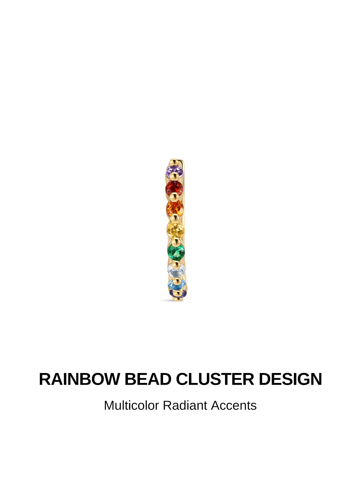 KOSINER Gem Garden delicate rainbow bead cluster clicker hoops, 925 silver seven-color round cubic zirconia hinged seamless piercing rings