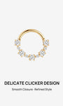 KOSINER 14K Solid Gold Delicate Pave Cluster Daith Clicker Hoop, Nickel-Free Waterproof Dainty CZ Paved Cartilage Piercing Jewelry for Women