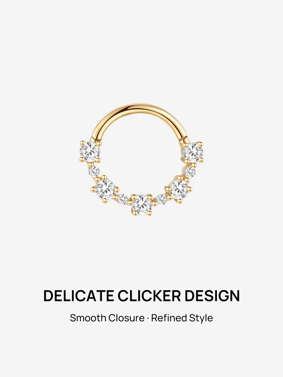 KOSINER 14K Solid Gold Delicate Pave Cluster Daith Clicker Hoop, Nickel-Free Waterproof Dainty CZ Paved Cartilage Piercing Jewelry for Women