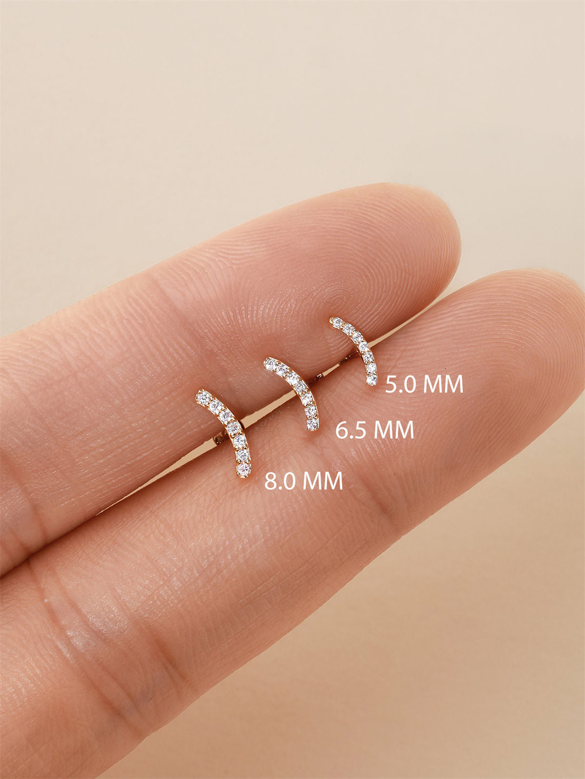 KOSINER 14K Solid Gold Elegant Pave Curved Flat Back Stud with CZ