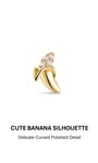 Cute curved banana silhouette KOSINER 925 sterling silver cartilage stud, polished gold plated smooth banana body, four round clear CZ stone top accents, push-in flat back post design