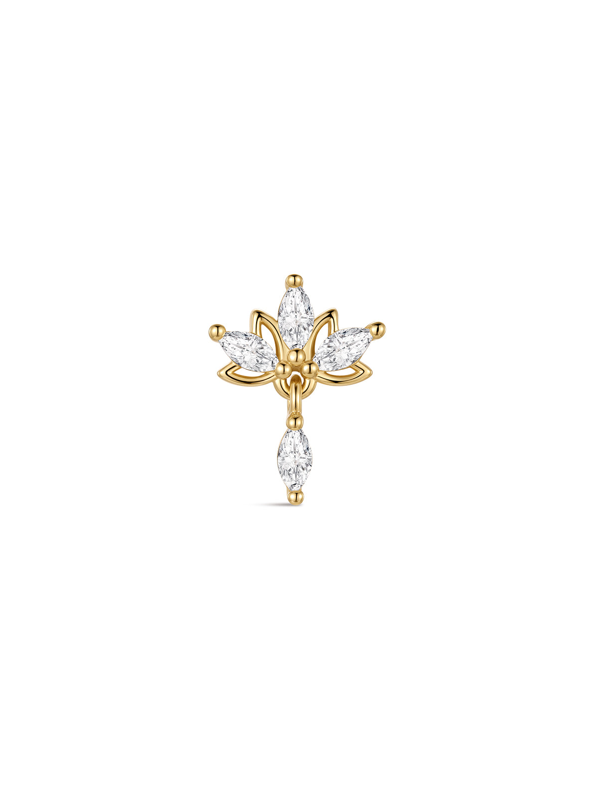 Front view of KOSINER At Dawn 925 Sterling Silver Lotus Marquise Drop Flat Back Stud