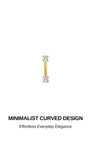 Minimalist curved design concept poster for KOSINER two-stone gold barbell piercing, text: Minimalist Curved Design, Effortless Everyday Elegance