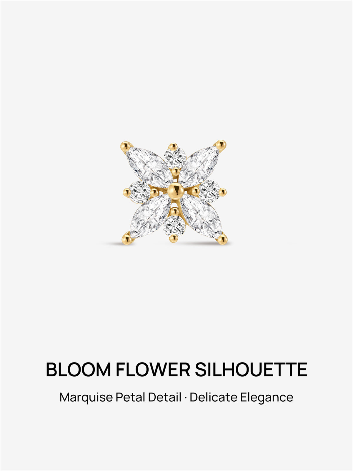KOSINER 14K Solid Gold Floral Flat Back Stud, Hypoallergenic Cartilage Earring for Helix Piercing