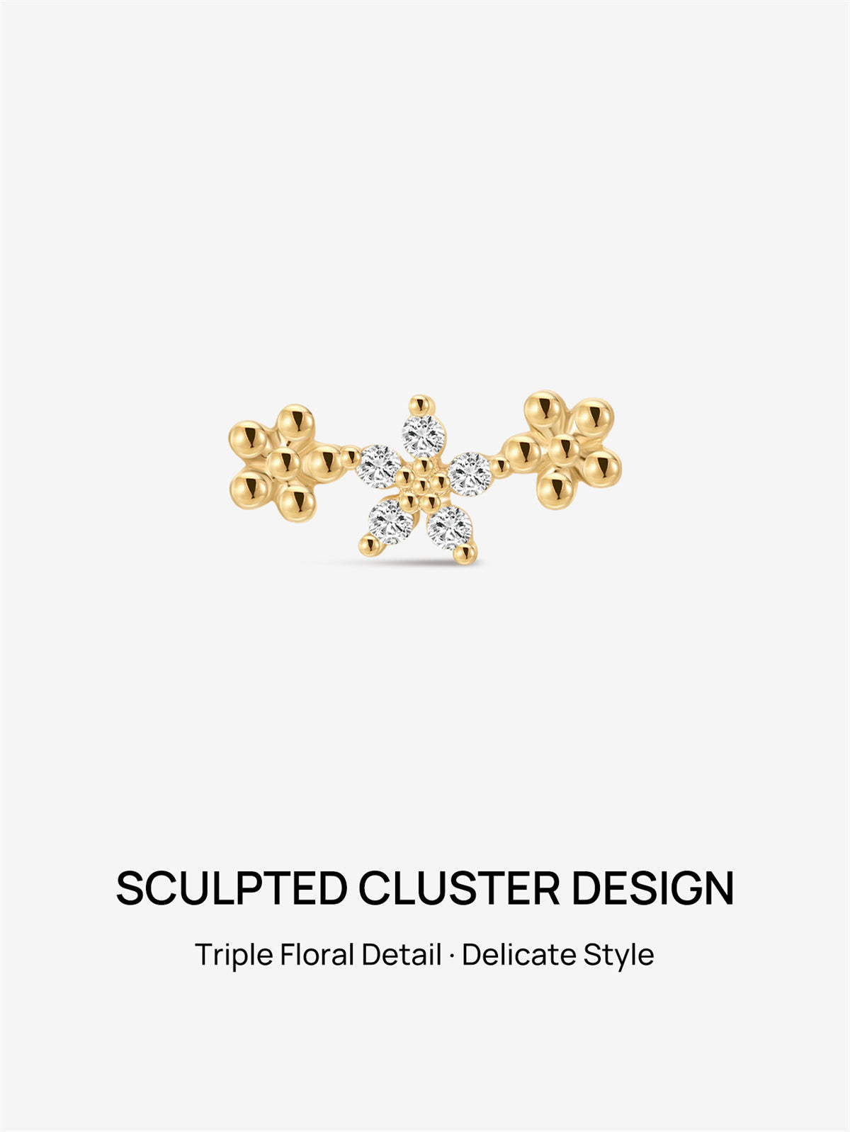 KOSINER Flower Trio Stud Ear Stack, 14K Gold Helix Conch Piercing Jewelry for Women, Waterproof & Sleep-Friendly