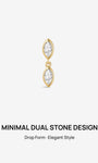 KOSINER 14K Solid Gold Dual Bezel Marquise Dangle Flat Back Stud, Nickel-Free Waterproof Elegant Dainty Multi Piercing Jewelry for Women