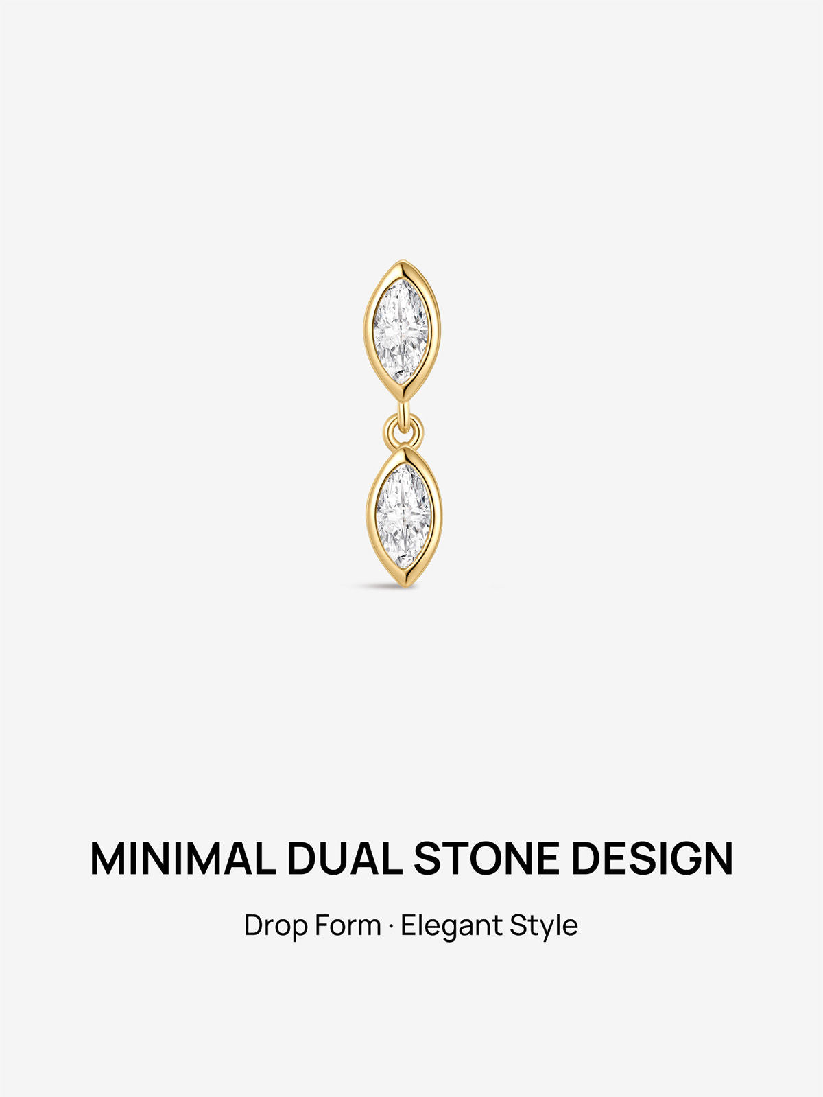 KOSINER 14K Solid Gold Dual Bezel Marquise Dangle Flat Back Stud, Nickel-Free Waterproof Elegant Dainty Multi Piercing Jewelry for Women