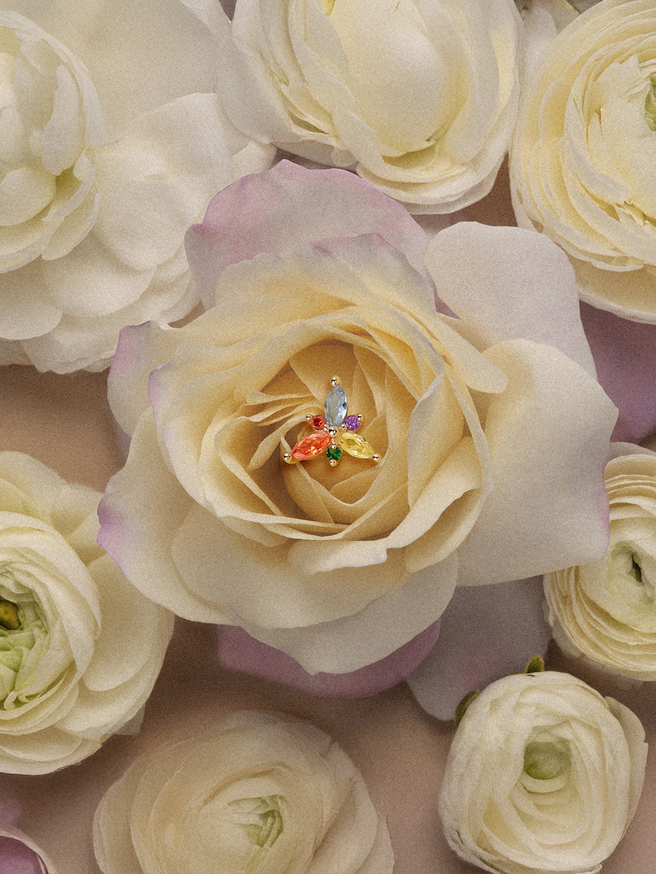 PETALS Petal Cluster CZ  Flatback in 14K Soild Gold