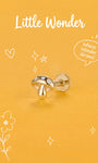 KOSINER Little Wonder 14K solid gold mushroom flat back stud on a yellow background with “Where Wonder Grows!” text