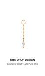 KITE DROP DESIGN promotional banner, 14K solid gold detachable kite CZ chain charm, geometric light punk piercing jewelry