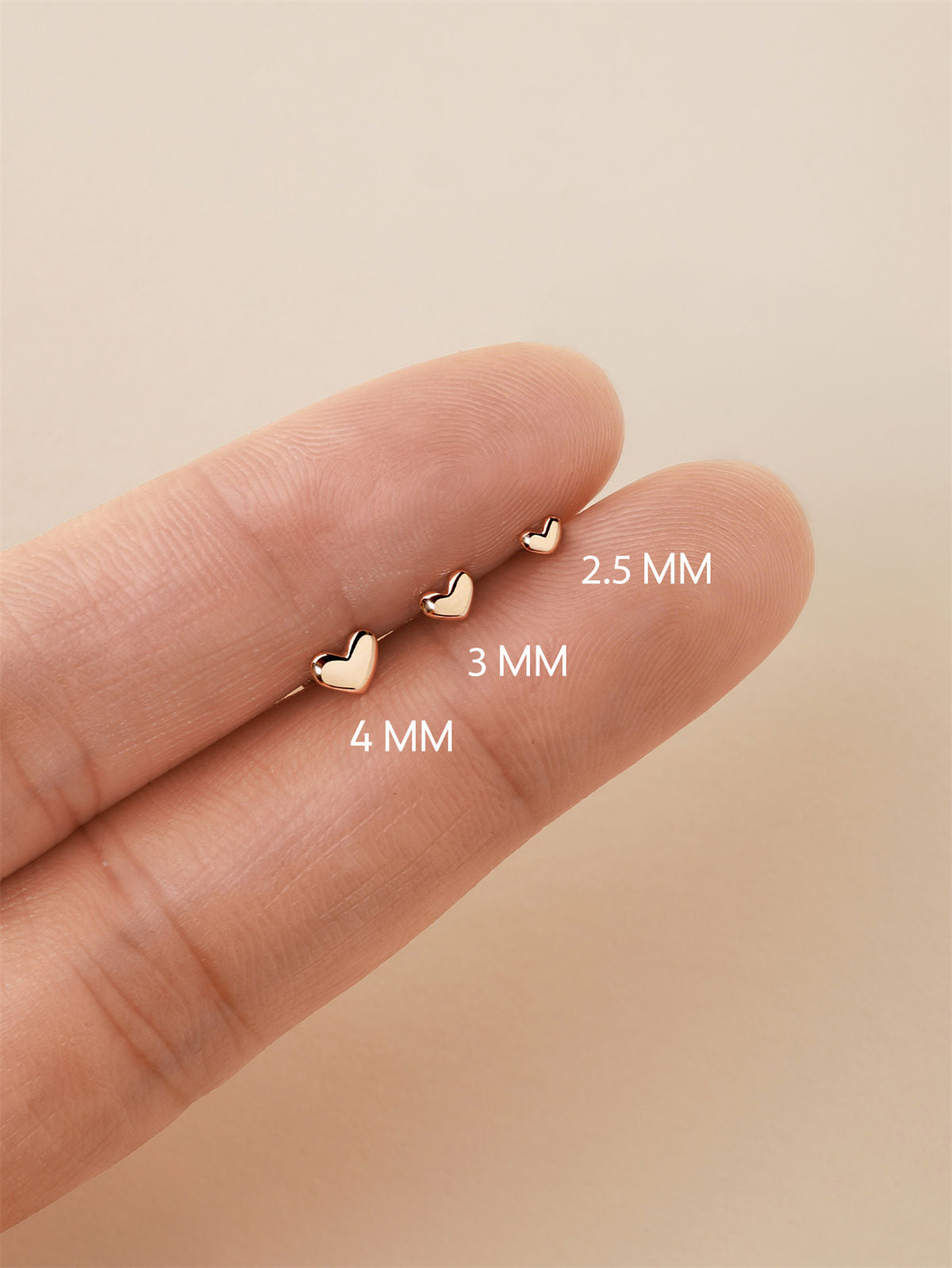 KOSINER Smooth polished sweet heart flat back stud, minimalist design for delicate ear styling