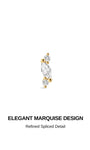 Elegant marquise spliced CZ detail 14K solid gold flat back piercing stud, refined minimalist cartilage earring design