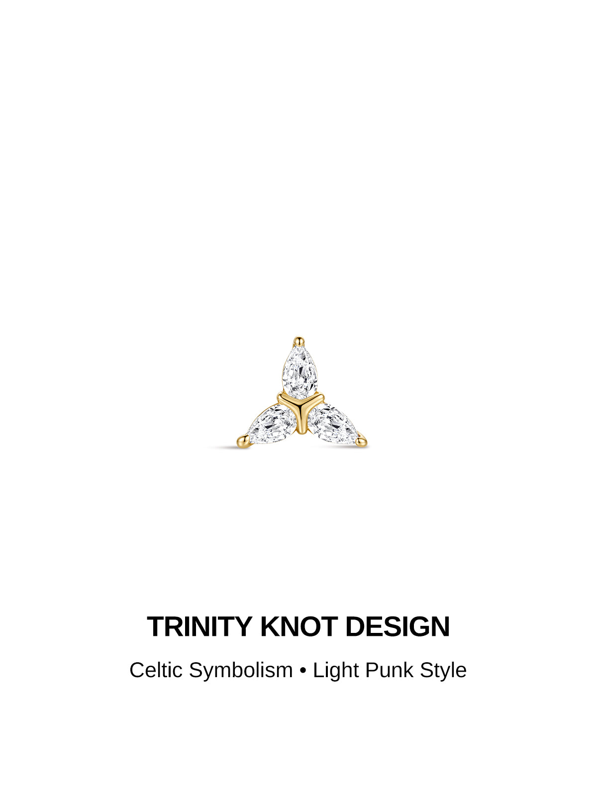 TRINITY KNOT DESIGN graphic banner, 14K solid gold Celtic trinity symbol flat back piercing stud, minimalist light punk jewelry