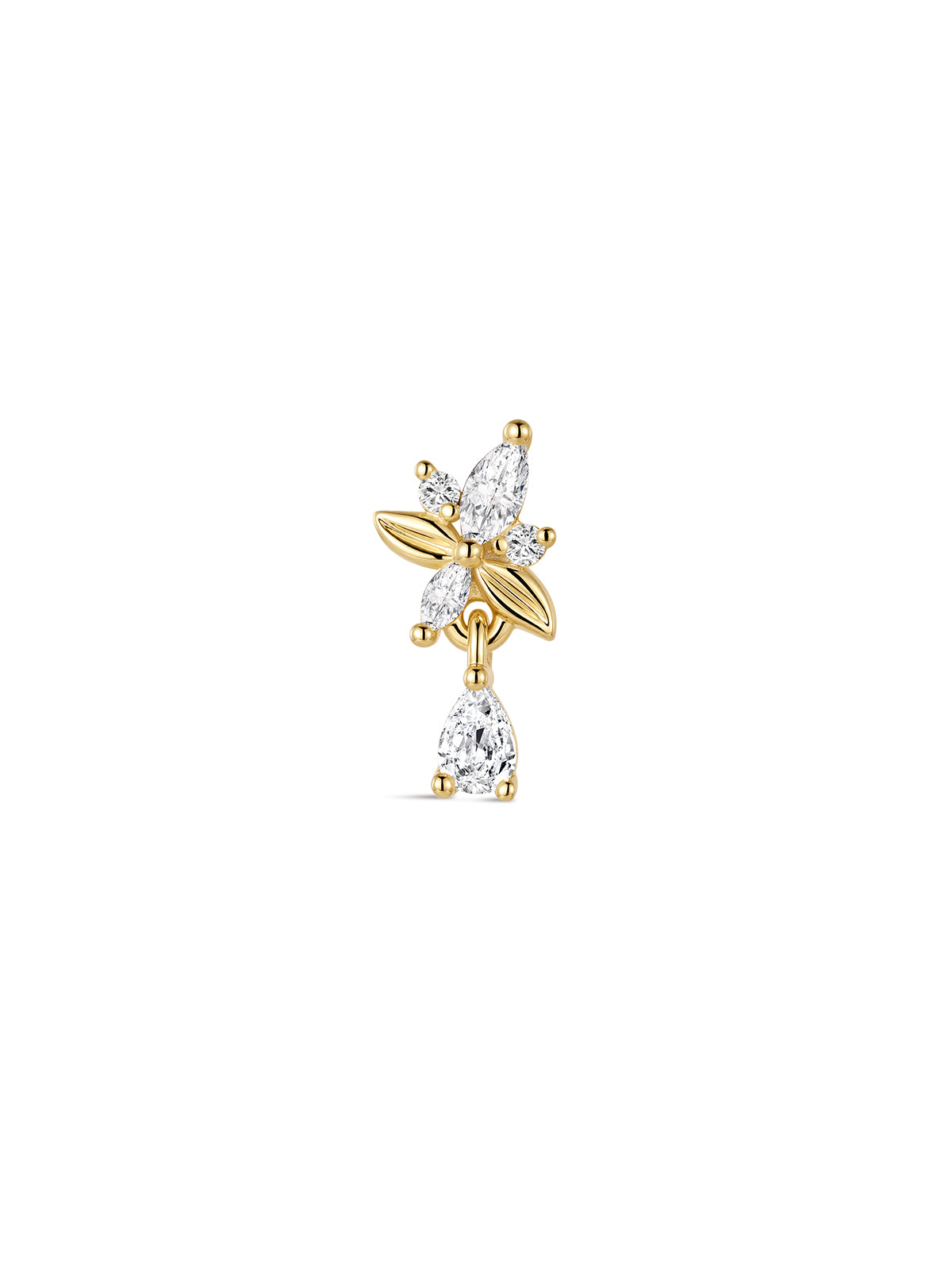 Front view of KOSINER At Dawn 925 Sterling Silver Olive Branch Pear Drop Flat Back Stud