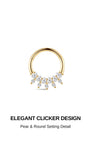 KOSINER 14K Solid Gold Pear & Round CZ Daith Clicker, Elegant Cluster Cartilage Hoop Ear Jewelry