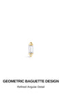 KOSINER Prism minimalist geometric baguette flat back stud made of 14K solid gold, polished angular gold frame encasing a central baguette cubic zirconia, internally threaded hypoallergenic cartilage piercing stud for helix, rook, tragus and lobe placements
