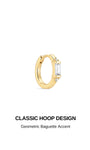 KOSINER Prism 925 Sterling Silver 18K Gold Vermeil Baguette CZ Clicker Hoop Earring, Dainty Rectangular Baguette Crystal Huggie Hoop, Hypoallergenic Cartilage Piercing Earring for Helix Tragus Lobe Stacking