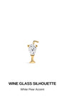 KOSINER Seaspritz delicate wine glass silhouette graphic, polished 14K solid gold frame with brilliant pear-shaped clear gemstone inlay, cute cocktail vacation-inspired internally threaded cartilage piercing stud