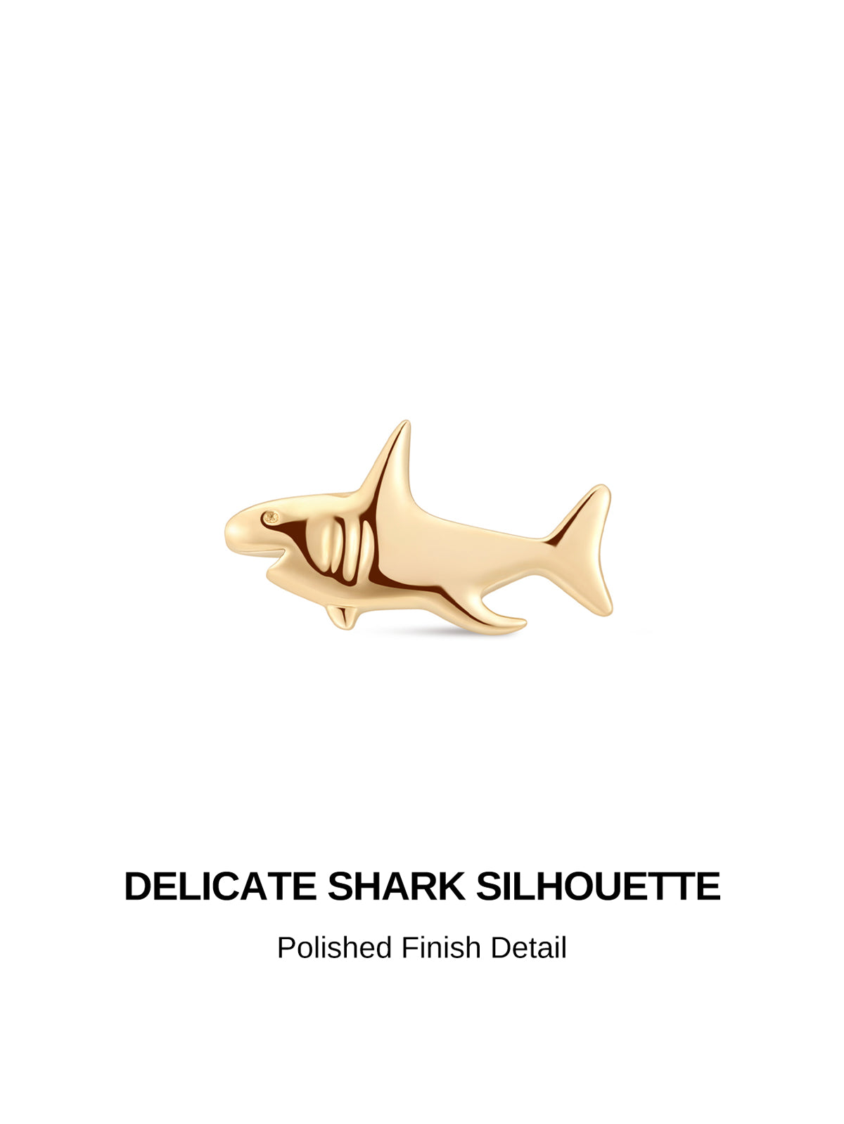 KOSINER 14K Solid Gold Simple Glossy Shark Flat Back Stud