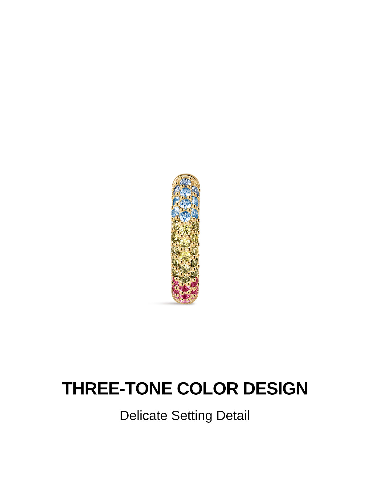 Three-tone gradient color design KOSINER 925 sterling silver cartilage hoop, delicate full pave multi-color round cz seamless hinged piercing detail