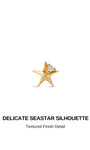 KOSINER Seaspritz delicate seastar silhouette graphic, textured detailed 14K solid gold starfish design with prong-set clear accent cubic zirconia center, ocean-inspired internally threaded flat back cartilage piercing stud