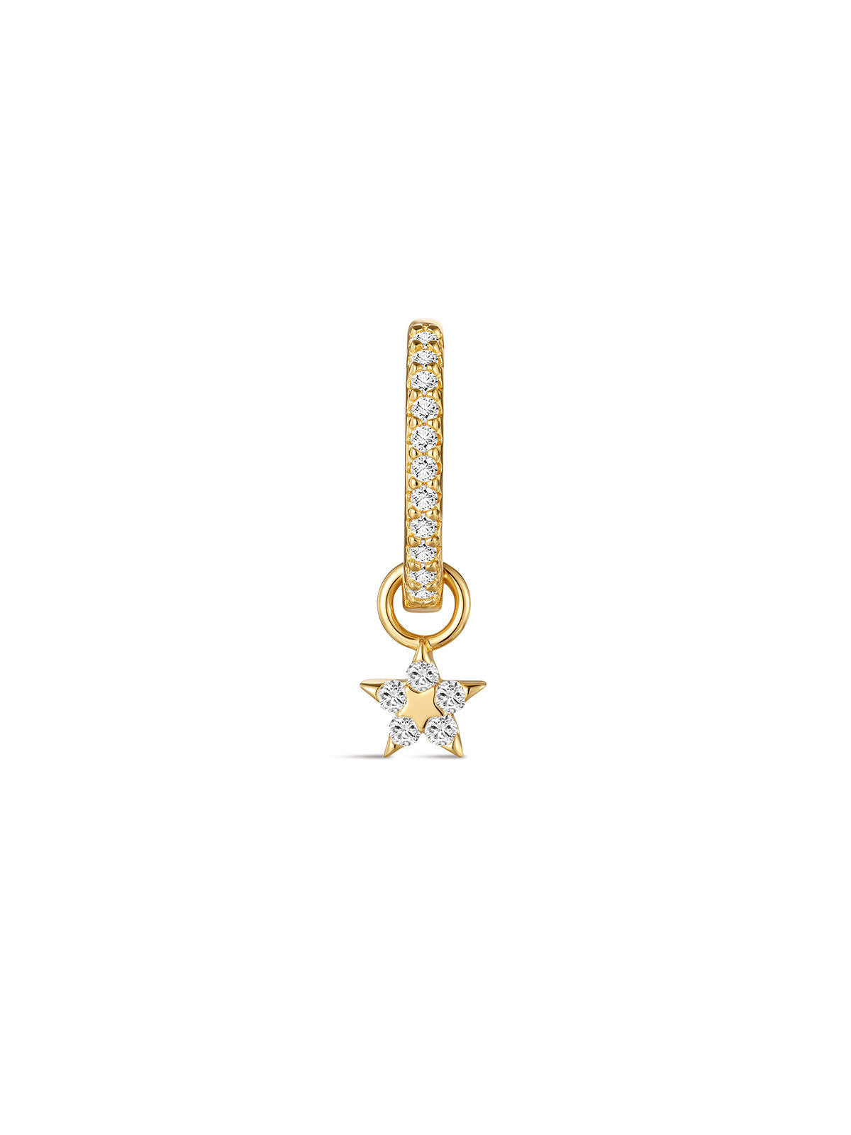 KOSINER Rising Star gold-plated dangle hoop showing the 5.5mm height of its stone-set star charm