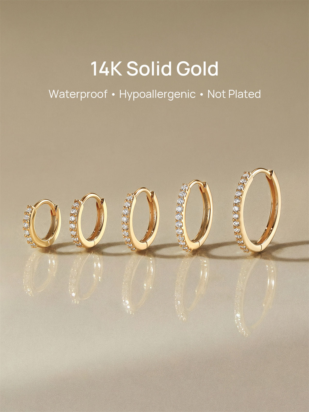 KOSINER 14K solid gold hoop, waterproof, tarnish-proof and hypoallergenic for sensitive ears