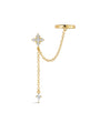 KOSINER Rising Star chain earring size guide showing a 7.3mm star and moon stud, 10mm ear cuff and 25mm drop