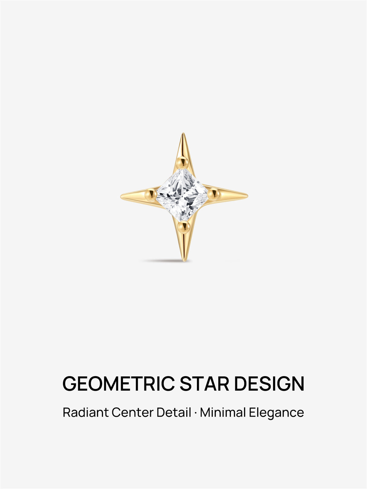 KOSINER 14K Solid Gold Four-Point Star Flat Back Stud, Hypoallergenic Cartilage Earring for Helix Piercing