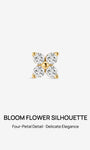 KOSINER 14K Gold Bloom Flower Piercing Stud, internally threaded, four CZ stones setting, for sensitive ears