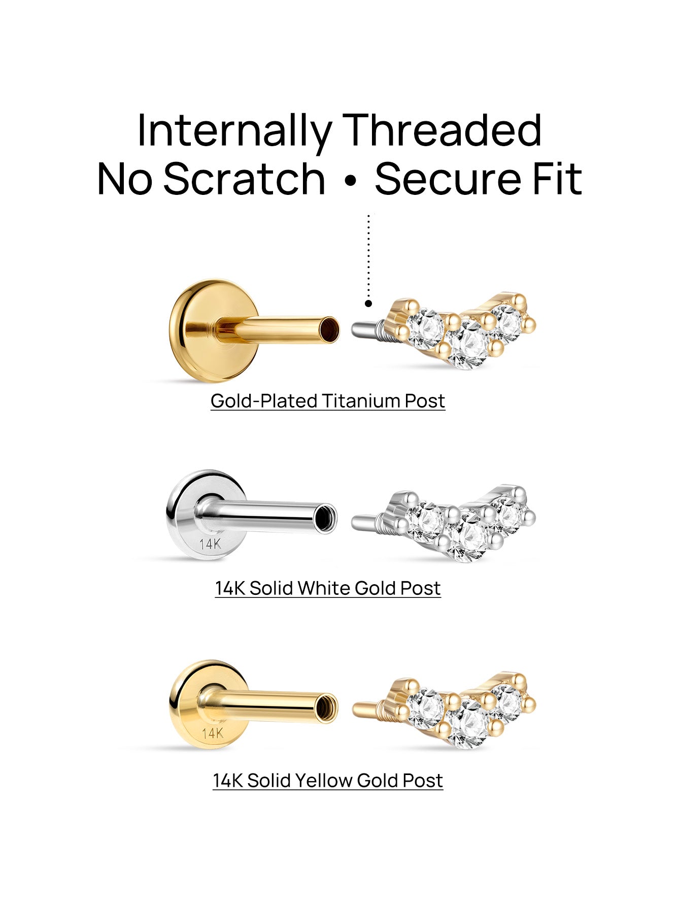 14K Solid Gold Pave gebogener Ohrpiercing-Ohrstecker