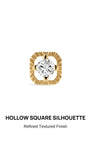 KOSINER Étoile Quadrilateral Flat Back Stud front close-up, hollow rounded square silhouette with refined radial textured finish, four-prong held round clear cubic zirconia, 14K solid gold delicate piercing jewelry